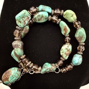 Turquoise & Smoky Quartz Double-Strand Bracelet with Pendant