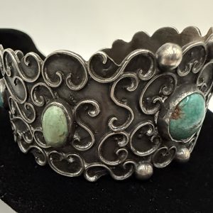 Ornate Silver-Tone Turquoise Cuff Bracelet