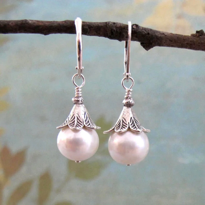 Creamy White Pearl Sterling Silver Earrings