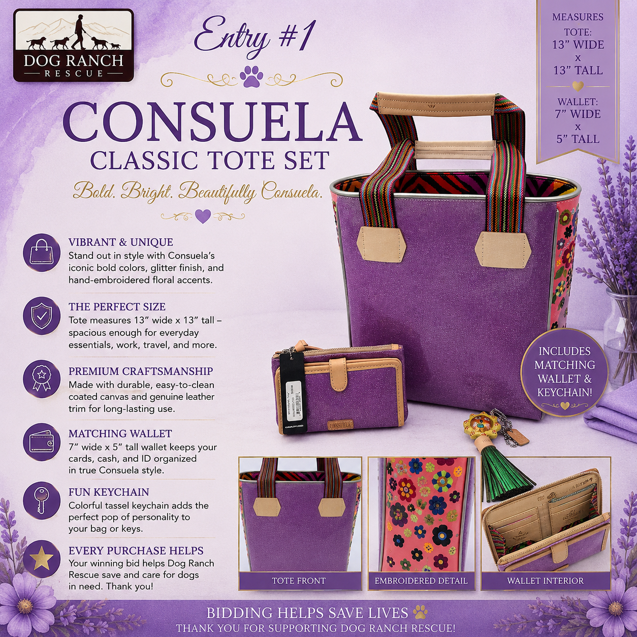 Consuela Classic Tote Set with Matching Wallet & Keychain